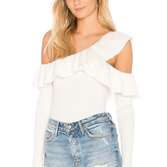 NWOT Minkpink Queenie Ruffle One Shoulder Knit Sweater - Picture 4 of 4